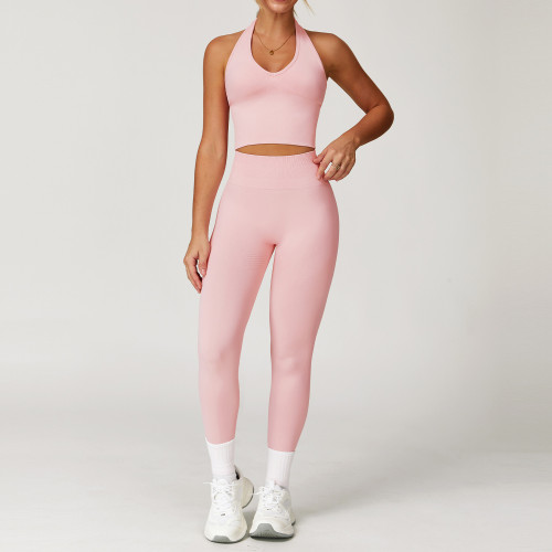 Halter V-Neck Longline Yoga Tank & High-Waist Leggings Set