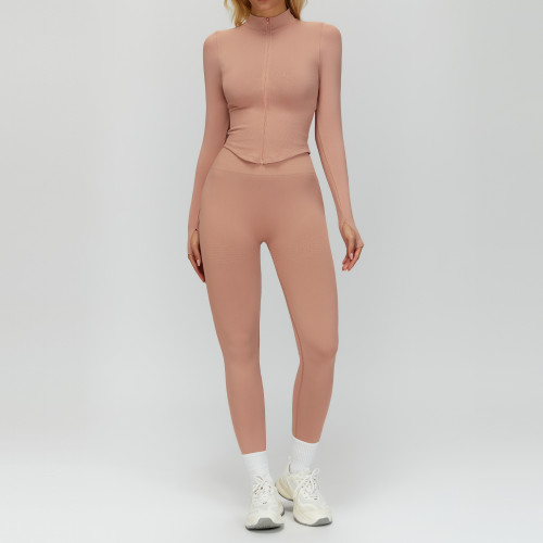 Zip-Up Long Sleeve Jacket & High-Waist Leggings Set