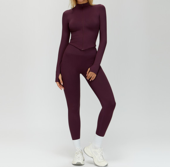 Zip-Up Long Sleeve Jacket & High-Waist Leggings Set