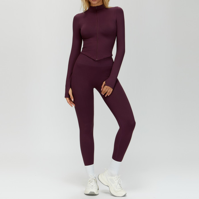 Zip-Up Long Sleeve Jacket & High-Waist Leggings Set