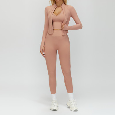Zip-Up Training Jacket, Crop Tank & High-Waist Leggings 3-Piece Set