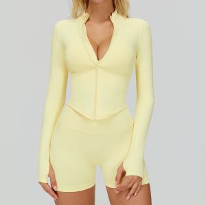 Seamless Zip-Front Sculpt Jacket & Biker Short Set