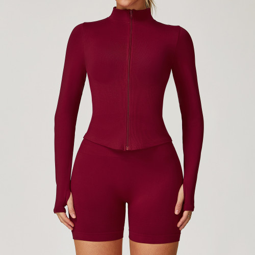Seamless Zip-Front Sculpt Jacket & Biker Short Set