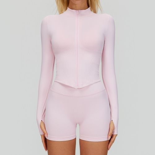 Seamless Zip-Front Sculpt Jacket & Biker Short Set