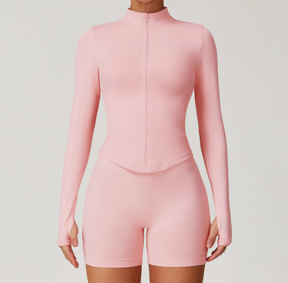 Seamless Zip-Front Sculpt Jacket & Biker Short Set