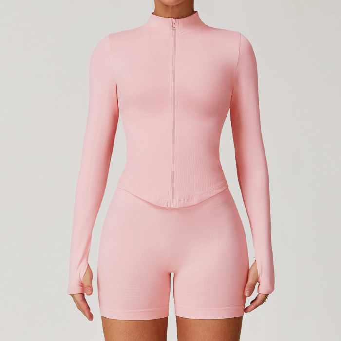 Seamless Zip-Front Sculpt Jacket & Biker Short Set