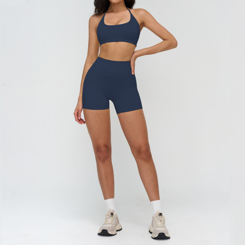 Seamless Halter Sports Bra & High-Waist Biker Shorts Set