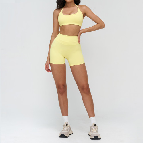 Seamless Halter Sports Bra & High-Waist Biker Shorts Set