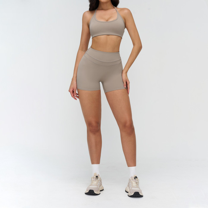 Seamless Halter Sports Bra & High-Waist Biker Shorts Set