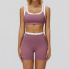 Contrast Trim Sports Bra & High-Waist Biker Shorts Set