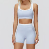Contrast Trim Sports Bra & High-Waist Biker Shorts Set