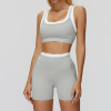 Contrast Trim Sports Bra & High-Waist Biker Shorts Set