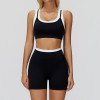 Contrast Trim Sports Bra & High-Waist Biker Shorts Set
