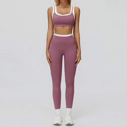 Contrast Trim Sports Bra & High-Waist Leggings Set