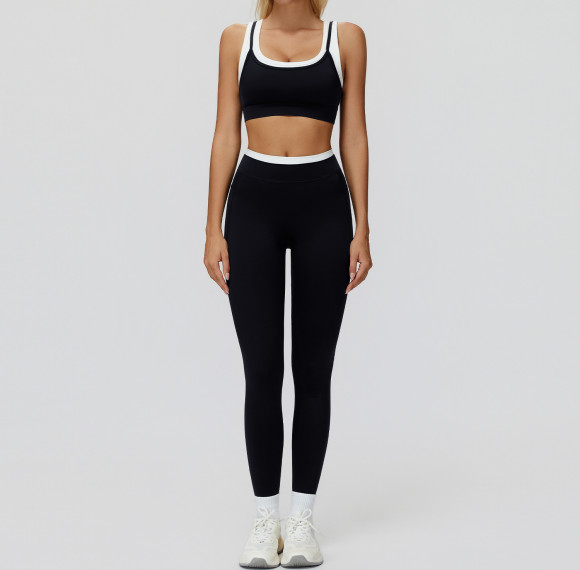 Contrast Trim Sports Bra & High-Waist Leggings Set