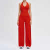 Halter Wrap Tank & High-Waist Wide-Leg Pants Set