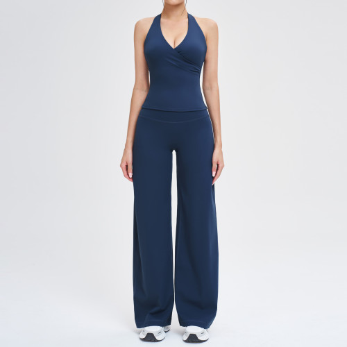 Halter Wrap Tank & High-Waist Wide-Leg Pants Set