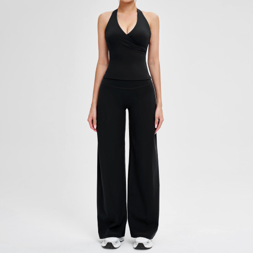 Halter Wrap Tank & High-Waist Wide-Leg Pants Set