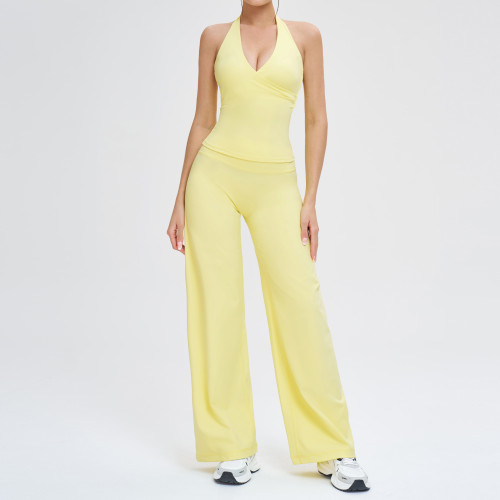 Halter Wrap Tank & High-Waist Wide-Leg Pants Set