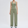Halter Wrap Tank & High-Waist Wide-Leg Pants Set