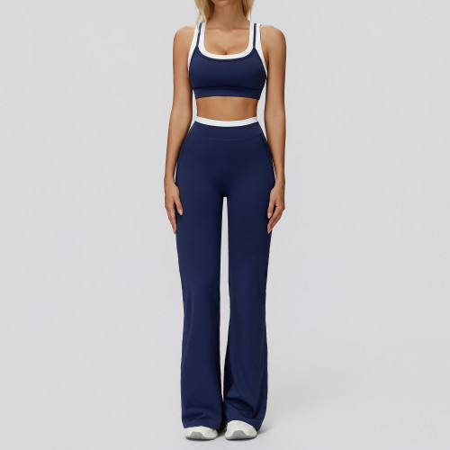 Contrast Trim Sports Bra & Flare Pants Set