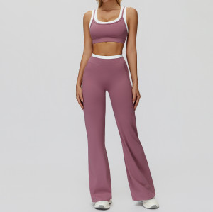 Contrast Trim Sports Bra & Flare Pants Set