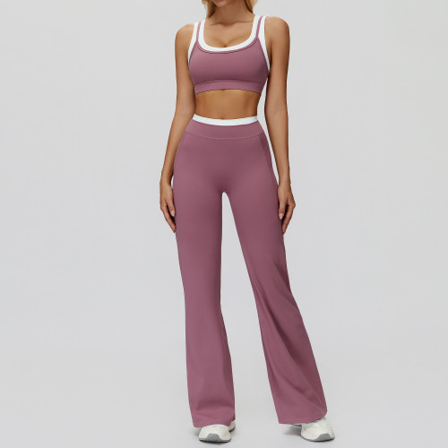 Contrast Trim Sports Bra & Flare Pants Set