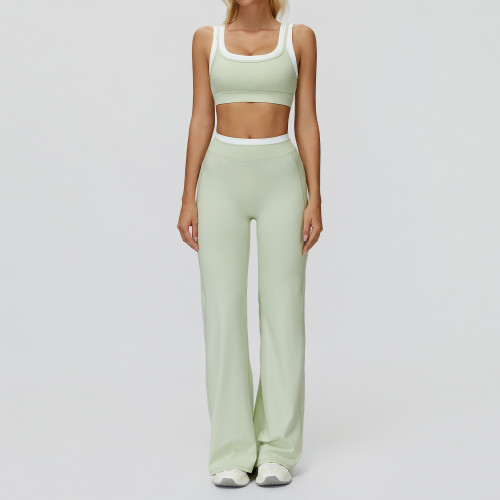 Contrast Trim Sports Bra & Flare Pants Set