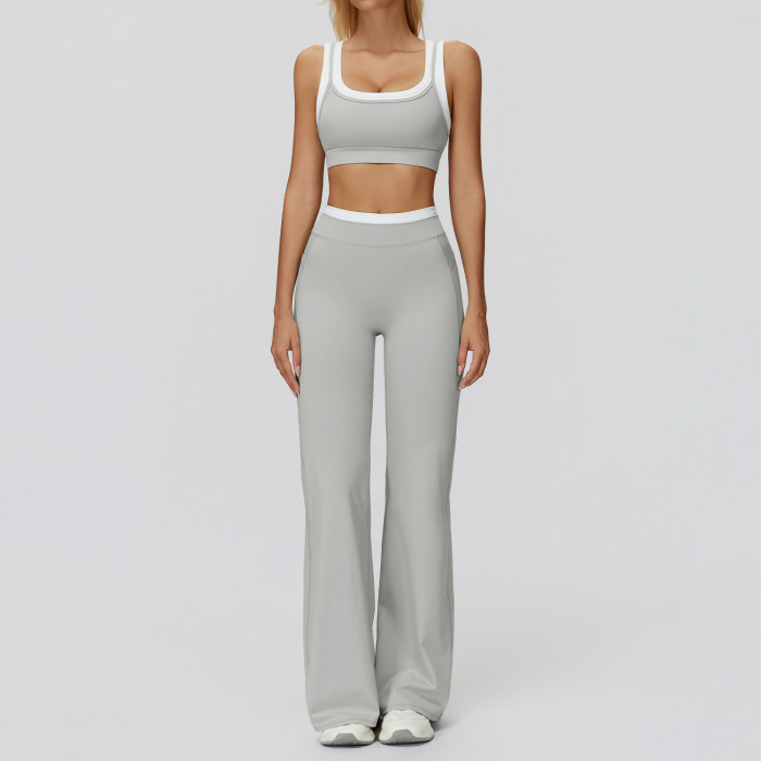 Contrast Trim Sports Bra & Flare Pants Set