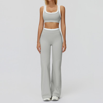 Contrast Trim Sports Bra & Flare Pants Set