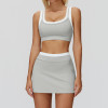 Contrast Trim Tennis Skirt & Sports Bra Set