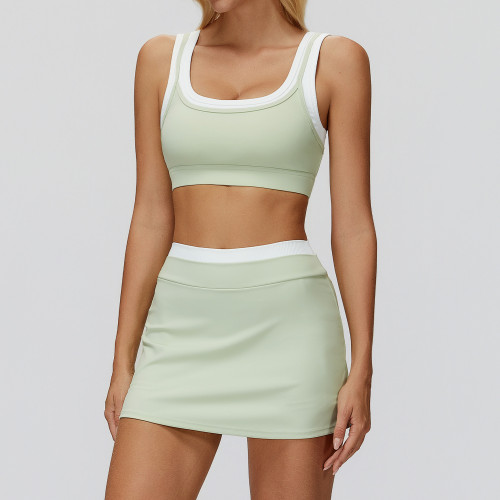 Contrast Trim Tennis Skirt & Sports Bra Set