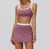 Contrast Trim Tennis Skirt & Sports Bra Set