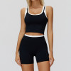 Contrast Trim Crop Tank & Biker Shorts Set