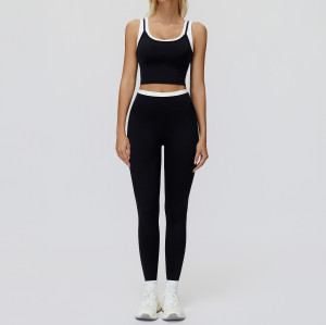 Contrast Trim Crop Tank & High-Waist Leggings Set