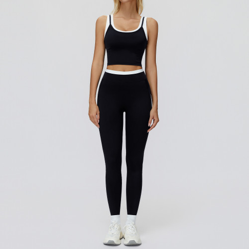 Contrast Trim Crop Tank & High-Waist Leggings Set