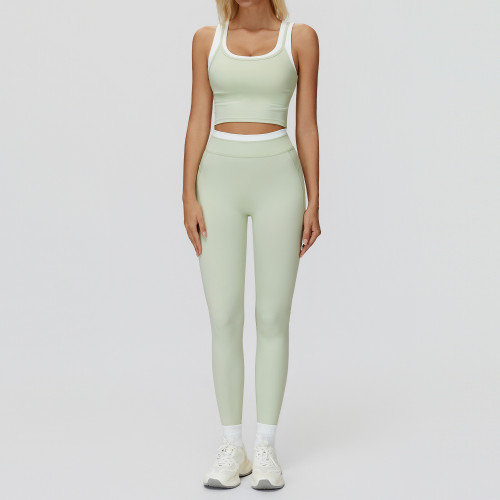 Contrast Trim Crop Tank & High-Waist Leggings Set