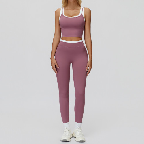 Contrast Trim Crop Tank & High-Waist Leggings Set