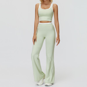 Contrast Trim Crop Tank & High-Waist Flare Pants Set
