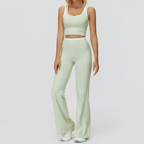 Contrast Trim Crop Tank & High-Waist Flare Pants Set