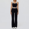 Contrast Trim Crop Tank & High-Waist Flare Pants Set