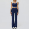 Contrast Trim Crop Tank & High-Waist Flare Pants Set