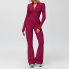 Sculpt Zip-Front Long Sleeve Flare Jumpsuit