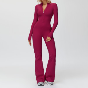 Sculpt Zip-Front Long Sleeve Flare Jumpsuit