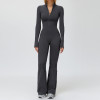 Sculpt Zip-Front Long Sleeve Flare Jumpsuit