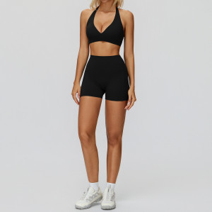 Halter Cross-Front Sports Bra & High-Waist Shorts Set