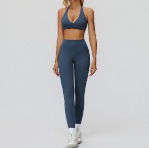 Halter V-Neck Sports Bra & High-Waist Leggings Set