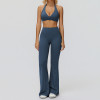 Halter V-Neck Sports Bra & High-Waist Flare Pants Set