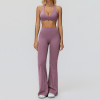 Halter V-Neck Sports Bra & High-Waist Flare Pants Set