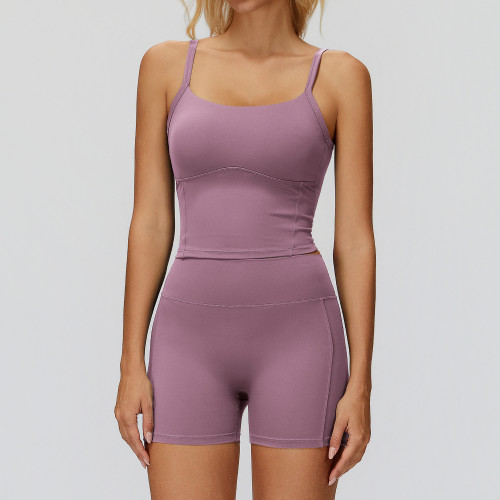 Square-Neck Cami Top & High-Waist Biker Shorts Set